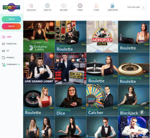 Spinia LIve Casino