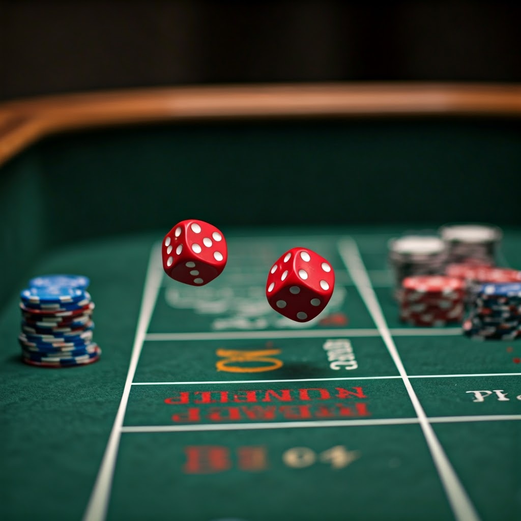 Two,Dice,Rolling,Down,Craps,Table,Casino